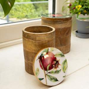 Natural Acacia Wood Enamel Printed <b>Storage</b> <b>Jar</b> <b>for</b> <b>Kitchen</b> Organization <b>Storage</b> Bottles & <b>Jars</b> - Product Image 2