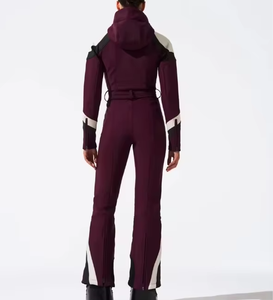 Mono de esquí con capucha para mujer, diseño acolchado con estampado de pata de gallo, cálido, impermeable, con cierre de cremallera, traje de esquí de color personalizado - Product Image 2