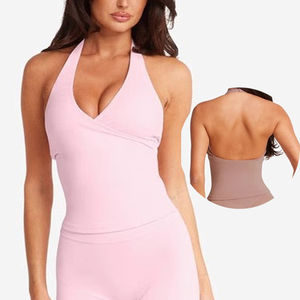 Débardeur Halter Femme de Haute Qualité, Couleur Unie, Dos Nu, Sans Manches, Col en V, pour Yoga - Product Image 1