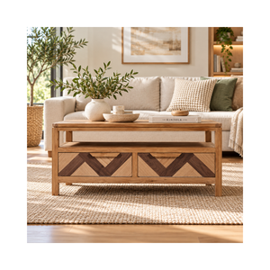 Mesa de centro de madera de la colección SOHO Premium con cajones de almacenamiento y estante abierto para sala de estar. - Product Image 1