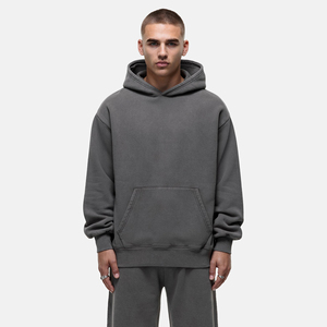 Sweat-shirt à capuche oversize pour homme en polaire, couleur unie, décontracté, pour l'automne, coupe classique, avec poches, en polyester tricoté, 370g, effet bouffant - Product Image 1