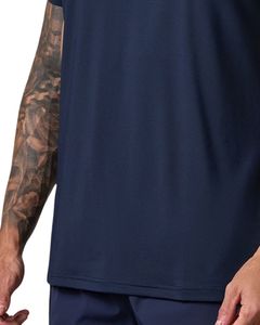 Mens <b>Navy</b> Blue Piped Athletic T Shirt Casual Short Sleeve Crew Neck Sportswear Lightweight Breathable Gym Training Tee for Men - Product Image 4