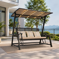 Fauteuil balançoire de jardin moderne FALAND FLD5006 de qualité professionnelle avec toit en PC et LED solaires, en aluminium, 3 places, pour hôtel