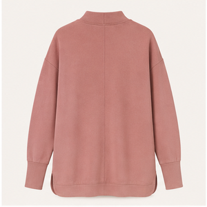 Sudadera personalizada para mujer, color rosa empolvado, cuello simulado, corte largo, abertura lateral, estilo relajado, WSS-0003 - Product Image 4
