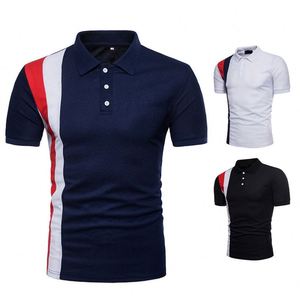 Polo à manches courtes pour homme, noir, à blocs de couleur, rayures rouges et blanches, tricoté, coupe décontractée - Product Image 3