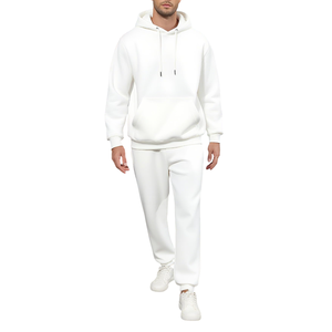 Ensemble de survêtement blanc à capuche pour homme, sweat-shirt et pantalon de jogging longs, taille élastique, coupe régulière, couleur unie, 100 % coton - Product Image 5