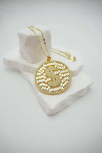 Collares de Moda con Colgante Redondo Chapado en Oro Estilo Hip Hop Punk con Diamantes Incrustados y Símbolo de Dinero Funky - Product Image 5