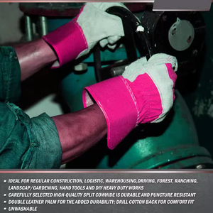 Gants de travail roses de qualité supérieure en cuir de vachette, gants de jardinage, gants de travail en extérieur, gants de sécurité pour la construction industrielle - Product Image 6