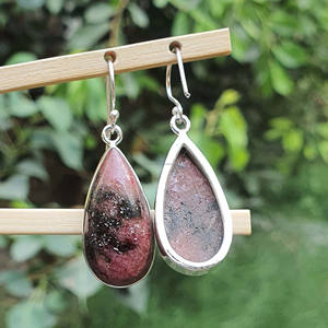 Pendientes colgantes de Rodonita rosa en forma de lágrima grande, joyería de boda hecha a mano de Plata de Ley 925, suministro al por mayor chapado en oro - Product Image 4