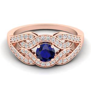 Anillo REYES de Zafiro Azul de Corte Redondo de 0.5 Quilates en Plata de Ley 925 con Moissanita, Anillos de Compromiso para Mujer - Product Image 1