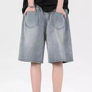 Wholesale Custom Baggy Cotton men Jean Shorts Street Wear Acid Wash Distressed Rhinestone Denim Shorts - Product Image 2