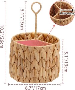 Wholesale Water Hyacinth Straw Flatware <b>Caddy</b> Handwoven Cutlery Holder with Handle 4 Slot Condiment Organizer Tableware - Product Image 3