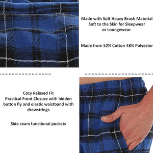 <b>Men's</b> Blue Plaid Cotton <b>Pants</b> Elastic Waist Drawstring Casual Autumn <b>Lounge</b> Trousers - Product Image 4