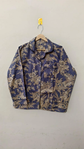 New Elegant Floral Pattern Cotton Pajama Set Breathable Button Notched-Collar Shirt With Flowing <b>Trousers</b> Two Piece Pj Set - Product Image 2