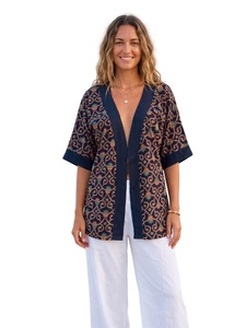 Blusa Kimono de Verano para Mujer, Estilo Bohemio, Estampado Paisley, Cuello en V, Manga Corta, Corte Holgado, Transpirable, de Rayón, Personalizable - Product Image 3