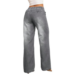 Pantalones Vaqueros Grises Personalizados para Mujer, Cintura Media, Corte Regular, Casuales, Transpirables, Estilo Vintage, Lavado a la Piedra, Pierna Recta, Pantalones de Moda para Otoño - Product Image 2