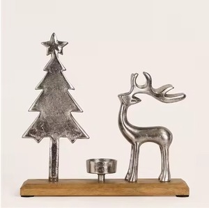 Wooden <b>Christmas</b> <b>Tree</b> Tea Light Holder with Metal Star <b>Top</b> for Holiday Home Decoration - Product Image 3