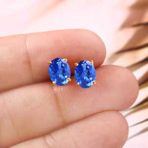 Cornflower <b>Blue</b> <b>Sapphire</b> Drop <b>Earrings</b> Oval 925 Sterling Silver 14K Gold Plated Luxury Party Jewelry for Women Gift - Product Image 4