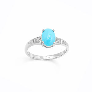 Bague classique certifiée Ishime Jewels en argent 925 plaqué or et rhodium, sertie d'un cabochon ovale en turquoise et d'un motif croix, avec pierre précieuse - Product Image 4