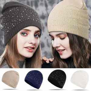 Chapeau en tricot élégant avec strass, pompon, unisexe, hiver, chaud, chapeau en tricot scintillant, logo personnalisé, faible MOQ - Product Image 6