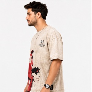 T-shirt délavé à l'acide de couleur unie, meilleur design, faible MOQ, 100 % coton, couleur personnalisée, style Hip Hop pour hommes, OEM - Product Image 3