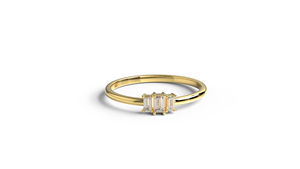 Bague minimaliste en or 18 carats avec diamants baguette, légère, trio de bagues empilables, bijoux fins, bague de fiançailles, cadeau pour femme - Product Image 1