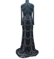 Robe de soirée longue traînante de luxe, faite main, brodée de sequins, en maille respirante, écologique, vintage, anti-plis
