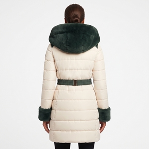 Manteau d'hiver matelassé long à capuche pour femme avec ceinture et garniture en fourrure – Style décontracté et chaud pour l'extérieur - Product Image 6