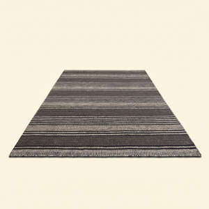 Tapis en laine tufté à la main noir graphite rayé ivoire, tapis géométrique texturé fait main, antidérapant, écologique, à poils épais pour - Product Image 2