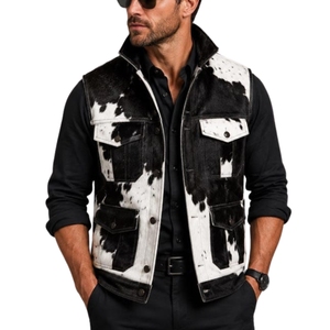 Gilet en cuir de vachette pour homme, gilet utilitaire western en cuir à poils, style ranch imprimé vache - Product Image 6