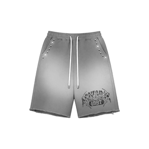 Ensemble gilet et short pour homme gris délavé à l'acide, 100% coton tricoté, style urbain, imprimé graphique, coupe oversize, avec strass - Product Image 6