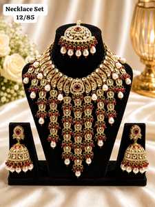 Gold Plated Zinc Alloy Pearl Kundan <b>Bridal</b> <b>Jewelry</b> <b>Set</b> Choker Necklace Drop Earrings Tikka High Quality Latest Anniversary - Product Image 2
