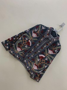 Veste en velours vert sarcelle foncé brodée à la main pour femme, style vintage bohème, broderie florale, blazer court brodé au fil - Product Image 2