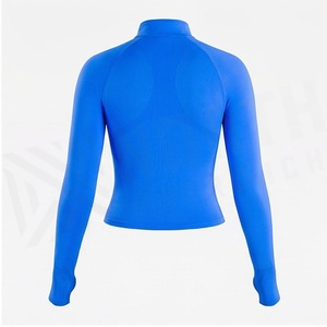 Blue Quarter-Zip Long Sleeve Crop <b>Top</b> <b>Sweat</b>-Wicking Seamless Yoga Wear Women's Sportswear - Product Image 2