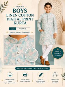 Ensemble Kurta Pajama pour garçons |   Impression numérique sur lin et coton |   Vêtements ethniques de fête |   Ensemble complet 0-10 ans - Product Image 2