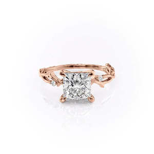Anillo de compromiso clásico para mujer, de plata 925, con diamante moissanita de corte princesa y banda de ramas. - Product Image 3