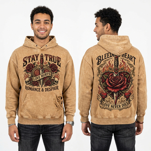 Sweat à capuche violet teint en pièce avec motif cœur-œil de fil barbelé 'Forever Scarred', streetwear personnalisé pour hommes, collection hiver - Product Image 3