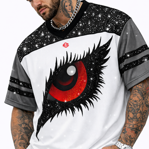T-shirt de style football pour hommes avec motif œil en strass de luxe, style streetwear surdimensionné, style maillot de sport, maille respirante, unisexe - Product Image 5