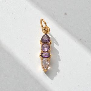 Pendentif Charme en Améthyste Taille Baguette et Mélange de Tailles |   Pendentif en argent 925 plaqué or 14 carats pour la fabrication de colliers et de bracelets - Product Image 1