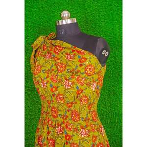 Vestido Maxi Estilo Vintage para Mujer, Diseño Único Estampado, Un Hombro Descubierto, Elegante, de Algodón Hecho a Mano, para Fiestas de Otoño, Moda Urbana, Natural - Product Image 4