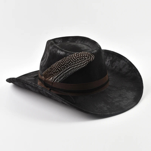 Sombrero de Vaquero Unisex Negro de Poliéster con Ala Ancha y Adorno de Plumas, Casual para Adultos, 56-58CM, Primavera-Otoño - Product Image 1