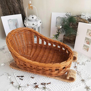 Christmas Basket Rattan Wicker Sleigh Home Decor Holiday Fruit Basket Gift <b>Candy</b> Basket - Product Image 2