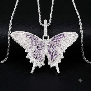 Pendentif Papillon Plaqué Or Rose 18 carats et Argent avec Incrustation de Zircon Micro-Serti, Breloque Thème Unisexe, Bijou Tendance, Cadeau - Product Image 2
