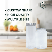 Bocaux en plastique PET transparents à large ouverture de 75 mm de diamètre avec couvercle à vis, impression numérique pour aliments, boissons, bonbons