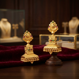 Vente en gros de boucles d'oreilles Jhumka plaquées or 14K18K24K, ensemble de boucles d'oreilles Jhumka de conception traditionnelle pour mariage, boucles d'oreilles de mode pour mariée - Product Image 5