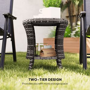 Tavolino da Caffè da Esterno Grigio da 18 Pollici con 2 Ripiani Portaoggetti, Tavolino Laterale da Patio in Vimini PE Leggero con Piano in Legno Composito e Struttura in Acciaio - Product Image 6