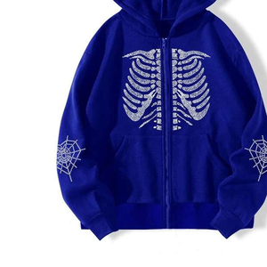 Men's Premium Quality 100% Cotton Fleece Hoodies High Street Style with Rhinestone Custom Made New Arrival Zipper for Winter - Product Image 5