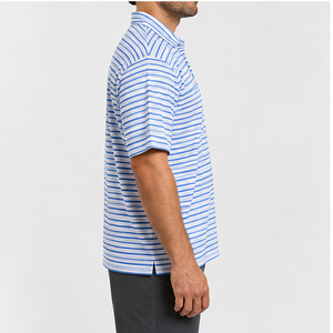 Trackstar Men's Royal <b>Blue</b> White Striped <b>Polo</b> <b>Shirt</b> Short Sleeve Button Collar Casual Golf <b>Shirt</b> Custom Logo - Product Image 2
