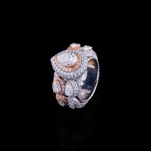 Anillo de Moissanita con Corte de Pera, Diseño de Racimo, Bicolor, con Incrustaciones, Plata de Ley 925, Bañado en Rodio, Joyería Hip Hop - Product Image 1