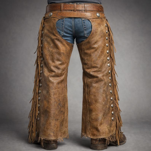 FAZMAX Corporation - Chaps Vaqueros de Cuero Genuino para Hombre, Corte Regular de Talle Alto, con Flecos y Cierre de Hebilla, Protección para Montar a Caballo - Product Image 4